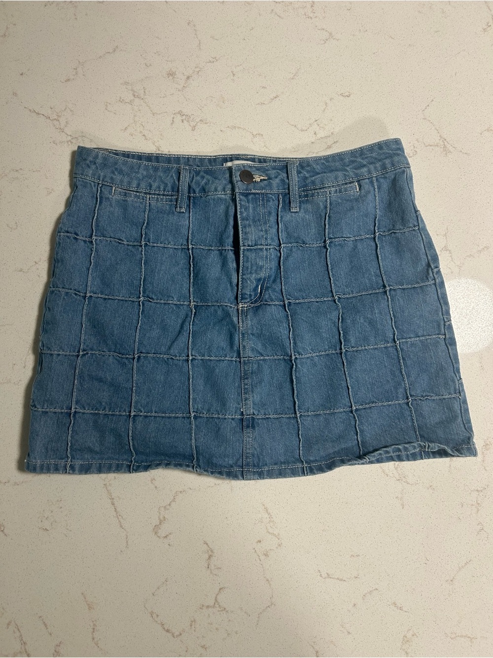 Forever 21 Light Blue Washed Denim Mini Skirt with Grid Stitch